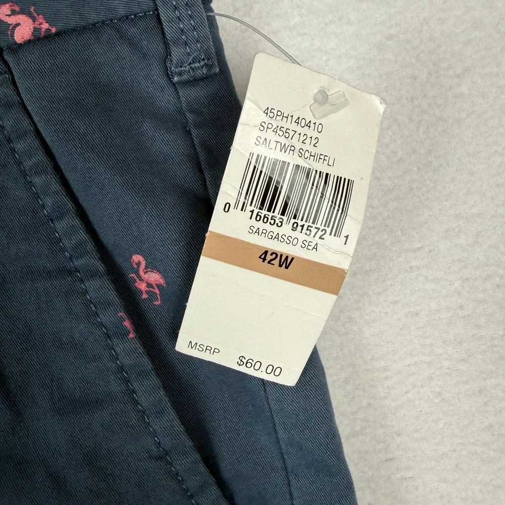 NEW Izod Saltwater Mens 42 Flamingo AOP Shorts Navy Blue Flat Front Chino - Picture 3 of 6